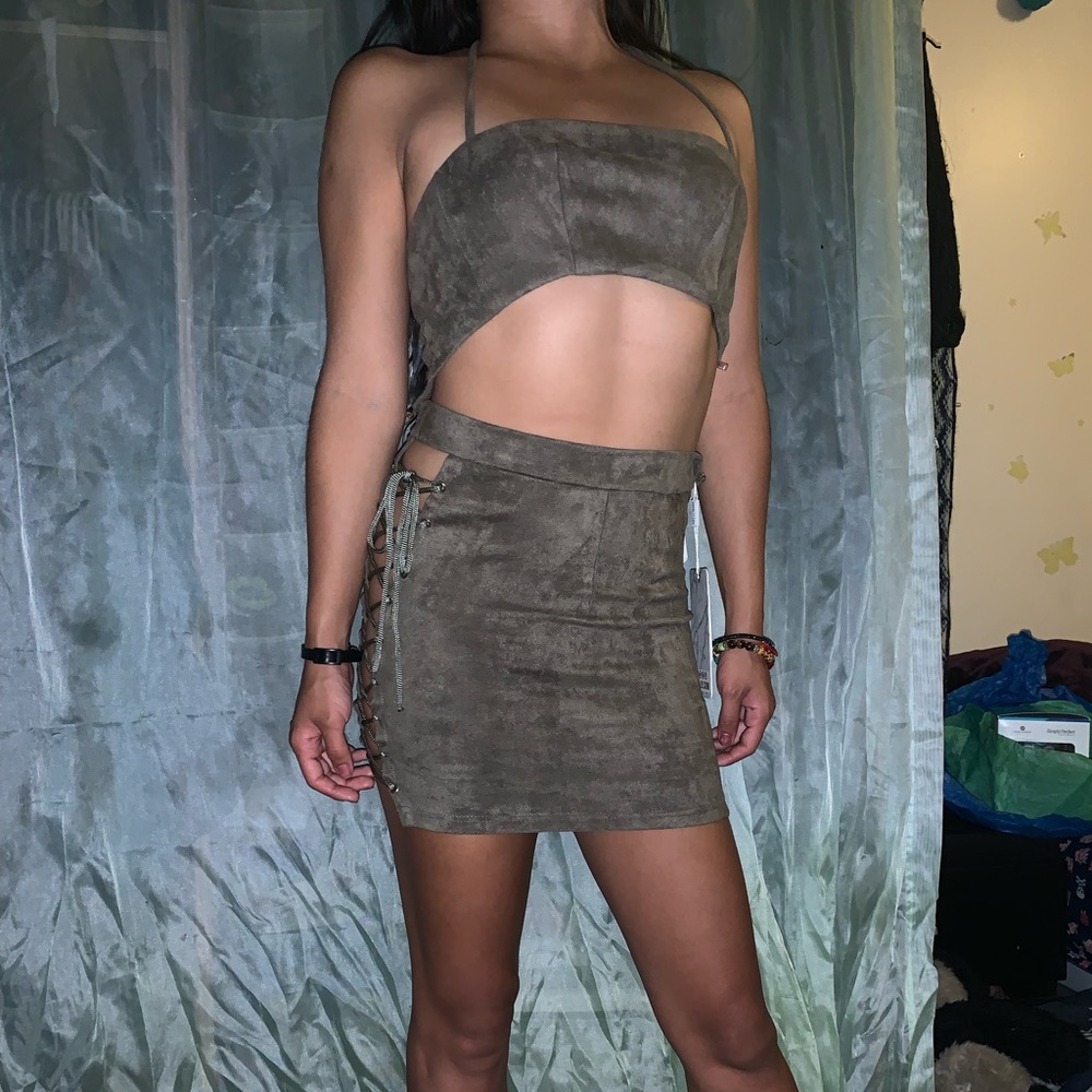 Oh Polly suede skirt and top set
